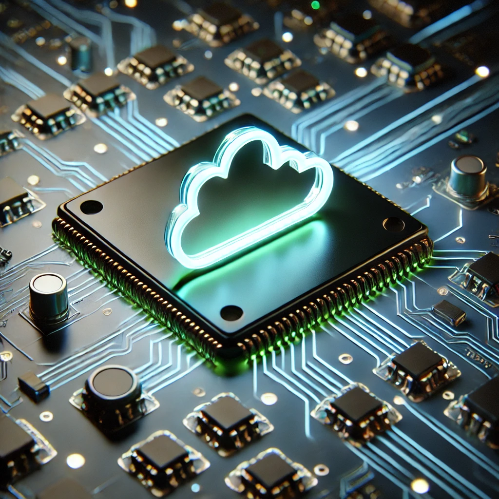 a green cloud outline sitting on top of a circuit board