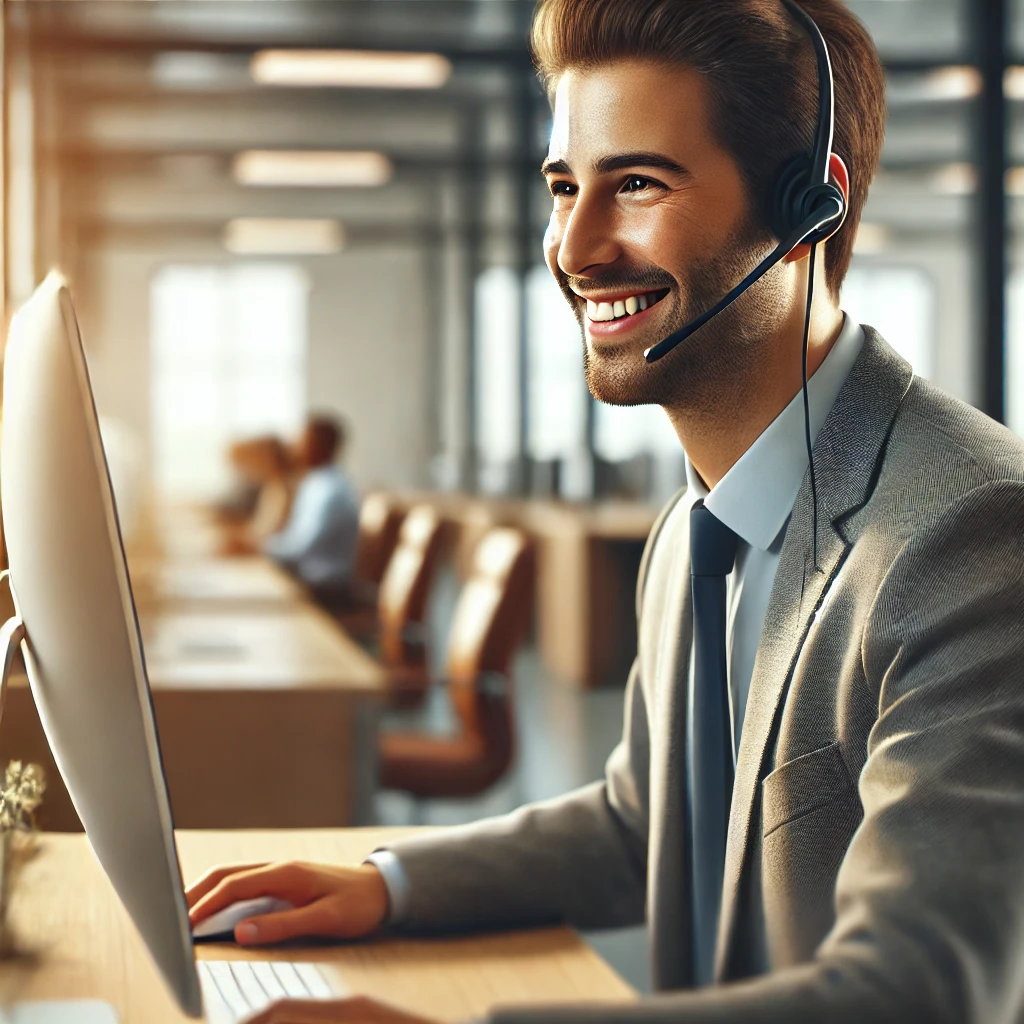 a man with a headset providing remote support over the phone