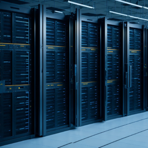 server racks stacked side by side in a datacentre