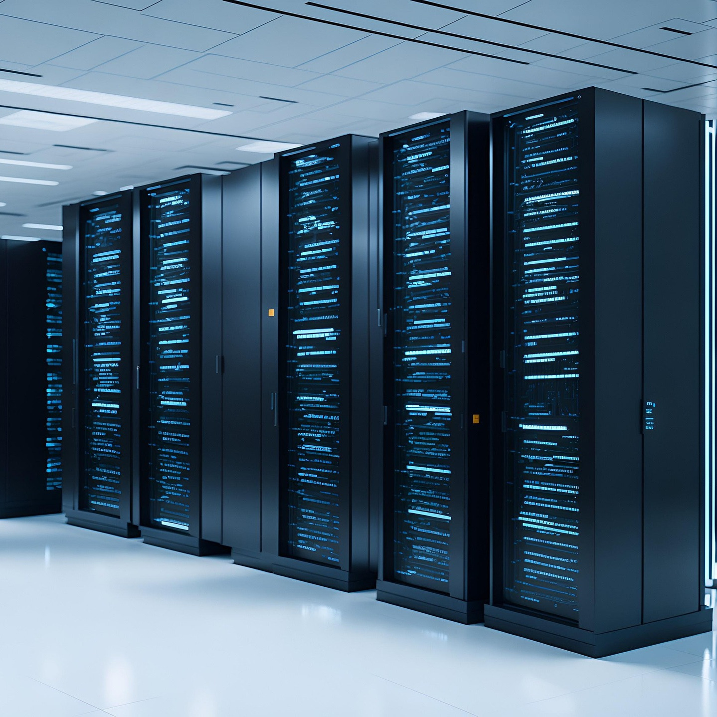 server racks stacked side by side in a datacentre